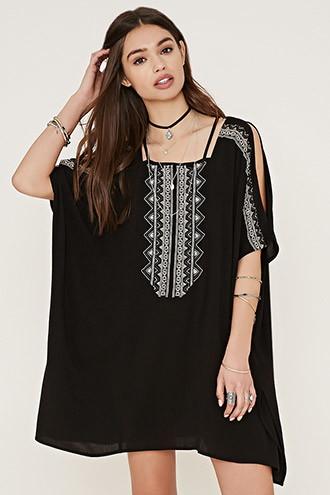 Forever21 Women's  Embroidered Open-shoulder Dress