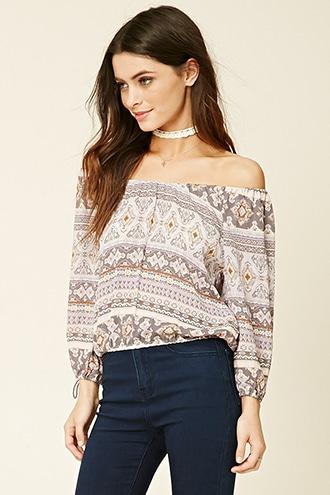Forever21 Women's  Lavender Off-the-shoulder Ornate Top