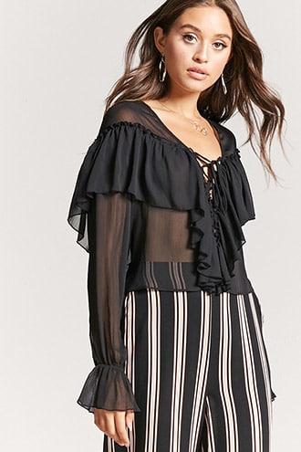 Forever21 Crinkled Lace-up Top