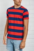 21 Men Men's  Red & Navy Striped Crew Neck Tee