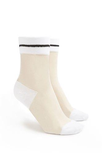 Forever21 Sheer Mesh Striped Crew Socks