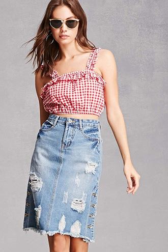Forever21 Distressed Button Denim Skirt