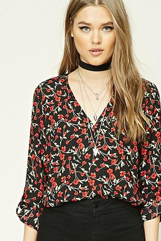Forever21 Floral Print Popover Blouse