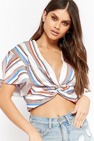 Forever21 Multicolor Striped Twist-front Top