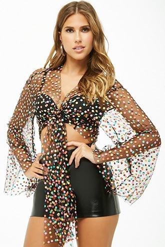 Forever21 Dotted Tie-front Crop Top