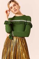 Forever21 Contrast-stripe Ruffle Sweater