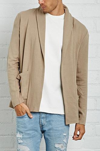 21 Men Men's  Taupe French Terry Cardigan
