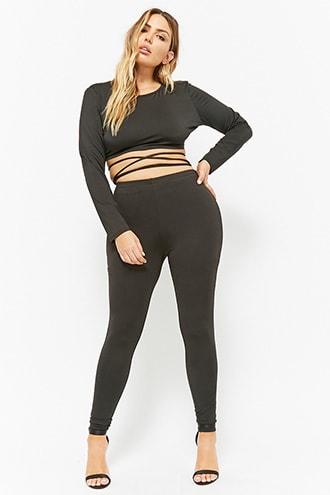 Forever21 Plus Size Wraparound Crop Top & Pants Set