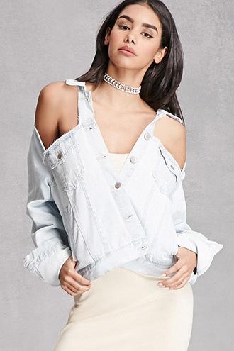 Forever21 Cutout-shoulder Denim Jacket