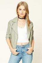 Forever21 Women's  Sage Faux Leather Moto Jacket