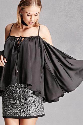 Forever21 Satin Open-shoulder Top