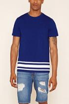 21 Men Men's  Royal & White Striped-hem Cotton Tee