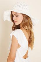 Forever21 Women's  White Wide-brim Straw Hat