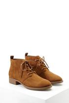 Forever21 Women's  Tan Faux Suede Lace-up Booties