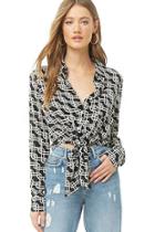 Forever21 Tie-front Chain Print Shirt