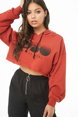 Forever21 1980 Graphic Hooded Crop Top