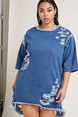 Forever21 Plus Size Frayed Denim Dress