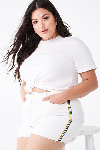 Forever21 Plus Size Rainbow-trim Denim Shorts