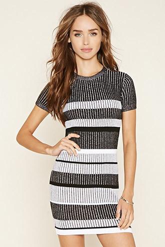 Forever21 Women's  Black & Grey Striped Sweater Dress