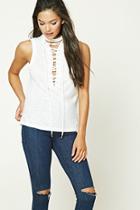 Forever21 Women's  Ivory Lace-up Front Top