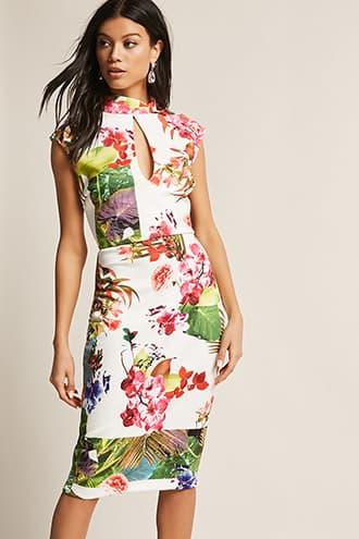 Forever21 Cutout Floral Print Bodycon Dress