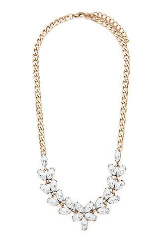 Forever21 Floral Faux Gem Necklace (antic Gold/clear)