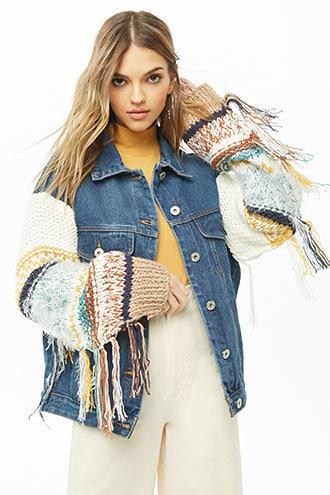 Forever21 Fringe Knit Denim Jacket