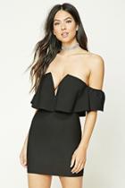 Forever21 Women's  Black Off-the-shoulder Flounce Dress