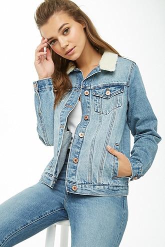 Forever21 Faux Shearling Collar Denim Jacket