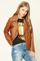Forever21 Women's  Rust Faux Leather Moto Jacket