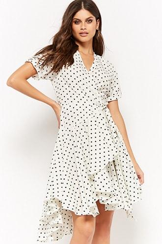 Forever21 Polka Dot Surplice High-low Wrap Dress