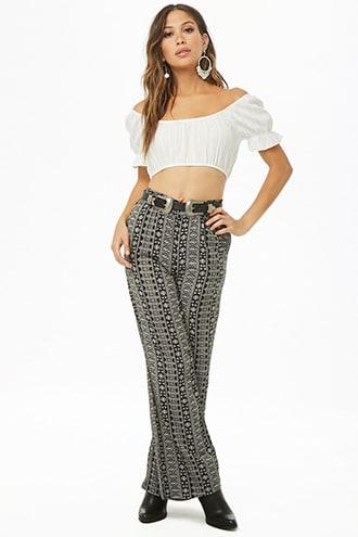 Forever21 Monochromatic Ornate Print Flare Pants