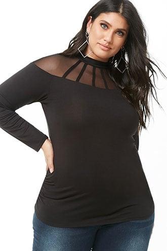 Forever21 Plus Size Mesh-yoke Mock Neck Top