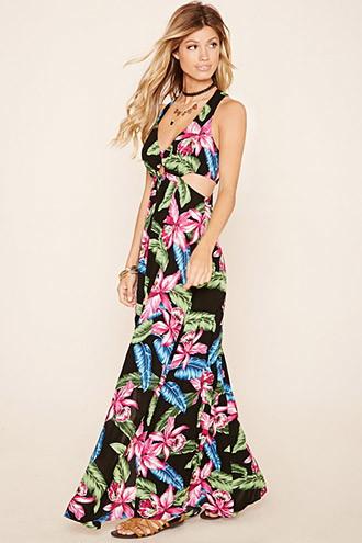 Forever21 Women's  Cutout Floral Print Maxi Dress