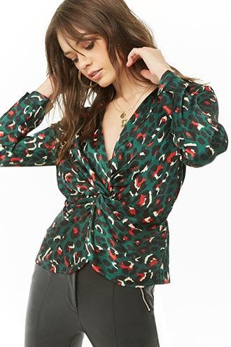 Forever21 Multicolor Leopard Print Twist-front Top
