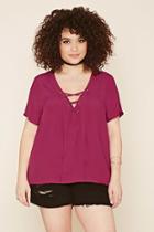 Forever21 Plus Women's  Magenta Plus Size Chiffon Lace-up Top