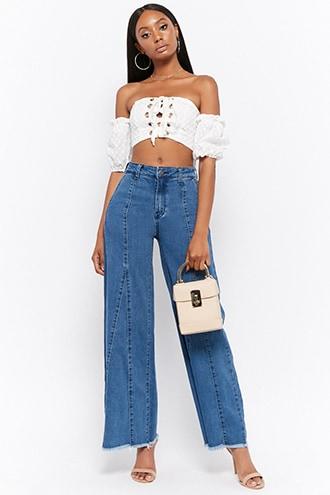 Forever21 Seamed Wide-leg Jeans