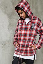 21 Men Men's  Patched Flannel Hooded Pullover