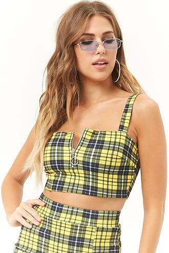 Forever21 Plaid Zip-front Cropped Cami