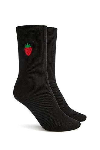 Forever21 Strawberry Graphic Crew Socks