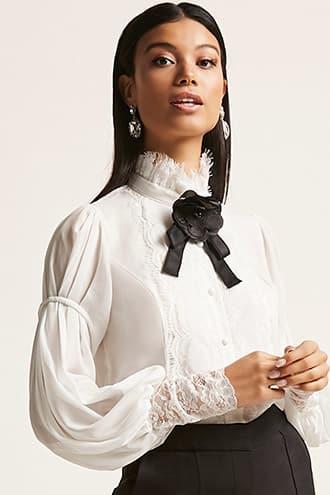 Forever21 Victorian-inspired Sheer High Neck Shirt