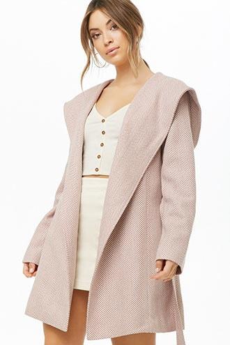 Forever21 Hooded Chevron Belted Coat