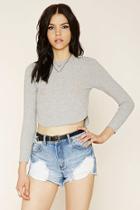 Forever21 Women's  Heather Grey High-neck Ribbed Crop Top