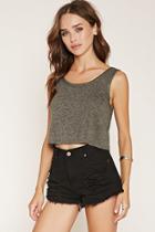 Forever21 Women's  Olive Marled Knit Crop Top