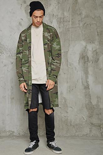 Forever21 Longline Camo Print Cardigan