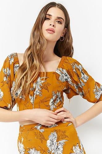 Forever21 Floral Square Neck Crop Top