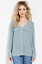Forever21 Women's  Dusty Blue Pocket-front Top