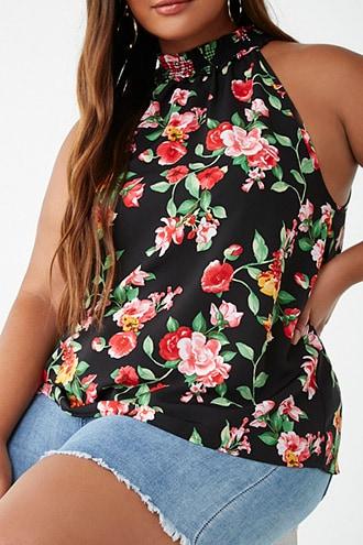 Forever21 Plus Size Floral Print Mock Neck Top