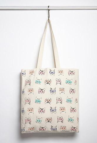 Forever21 Cat Print Canvas Tote