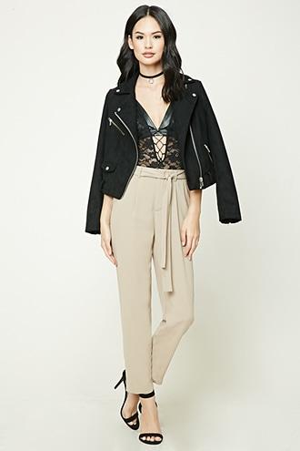 Forever21 Women's Tan Belted Palazzo Pants